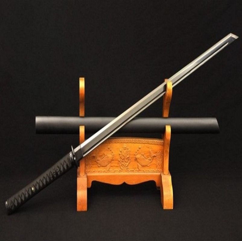 Hand Forged Japanese Samurai Sword Ninja Kiriha Zukuri Black